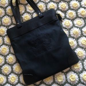 Authentic Black Burberry Nylon Leather Tote Bag